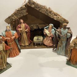 Vintage 1950’s – 1960’s Paper Mache Nativity Set Creche 8 pc set Mary Joseph Jesus Wise Men