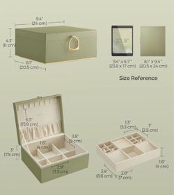 SONGMICS 2-Layer Jewelry Box w/ Handle Removable Tray - Green