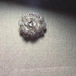 Rhinestone Flower Brooch Silver Tone Statement Pin