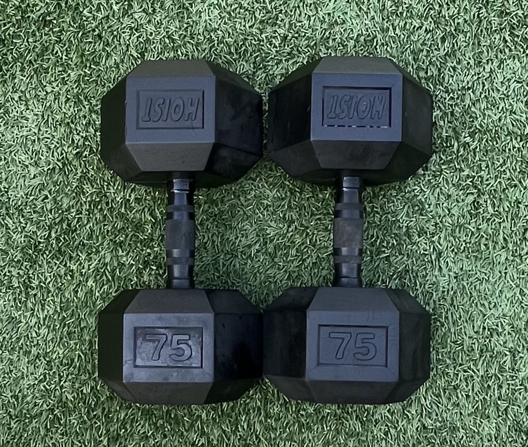 75 LB Rubber Hex Dumbbells 
