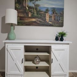 White Modern Barn Door TV Stand