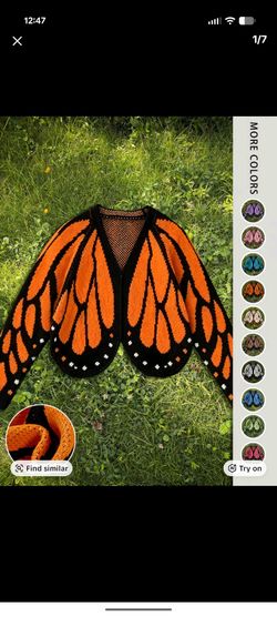 Monarch Butterfly Knit Cardigan Sweater costume medium