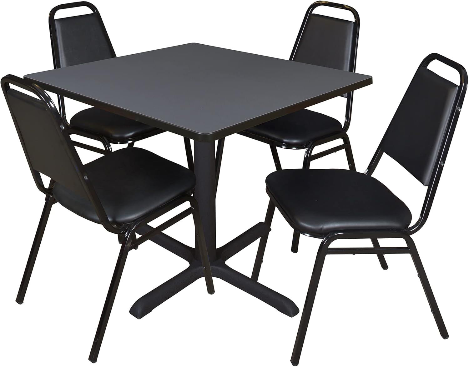 36” Square Breakroom Table & 4 Stack Chairs