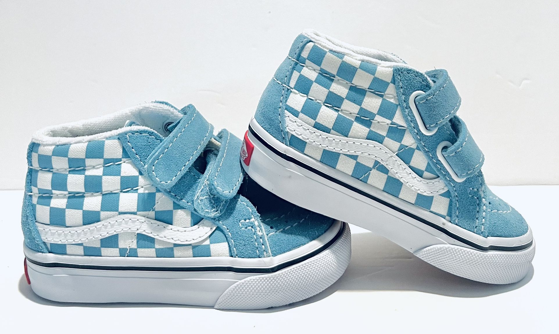 Vans Checkerboard Sk8-Mid Reissue V Shoe - Toddler Size 6.0 Light Blue/White