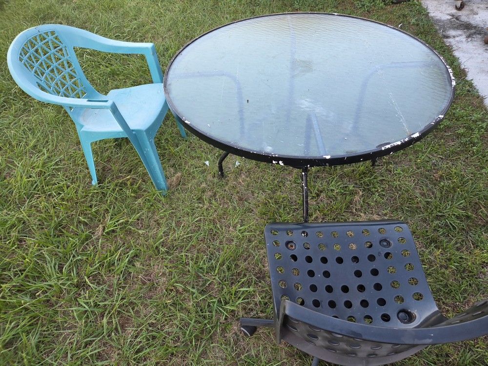Outside Patio Glass Table With Two Chairs