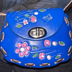 Blue Hand Stitched Purse From Mexico 