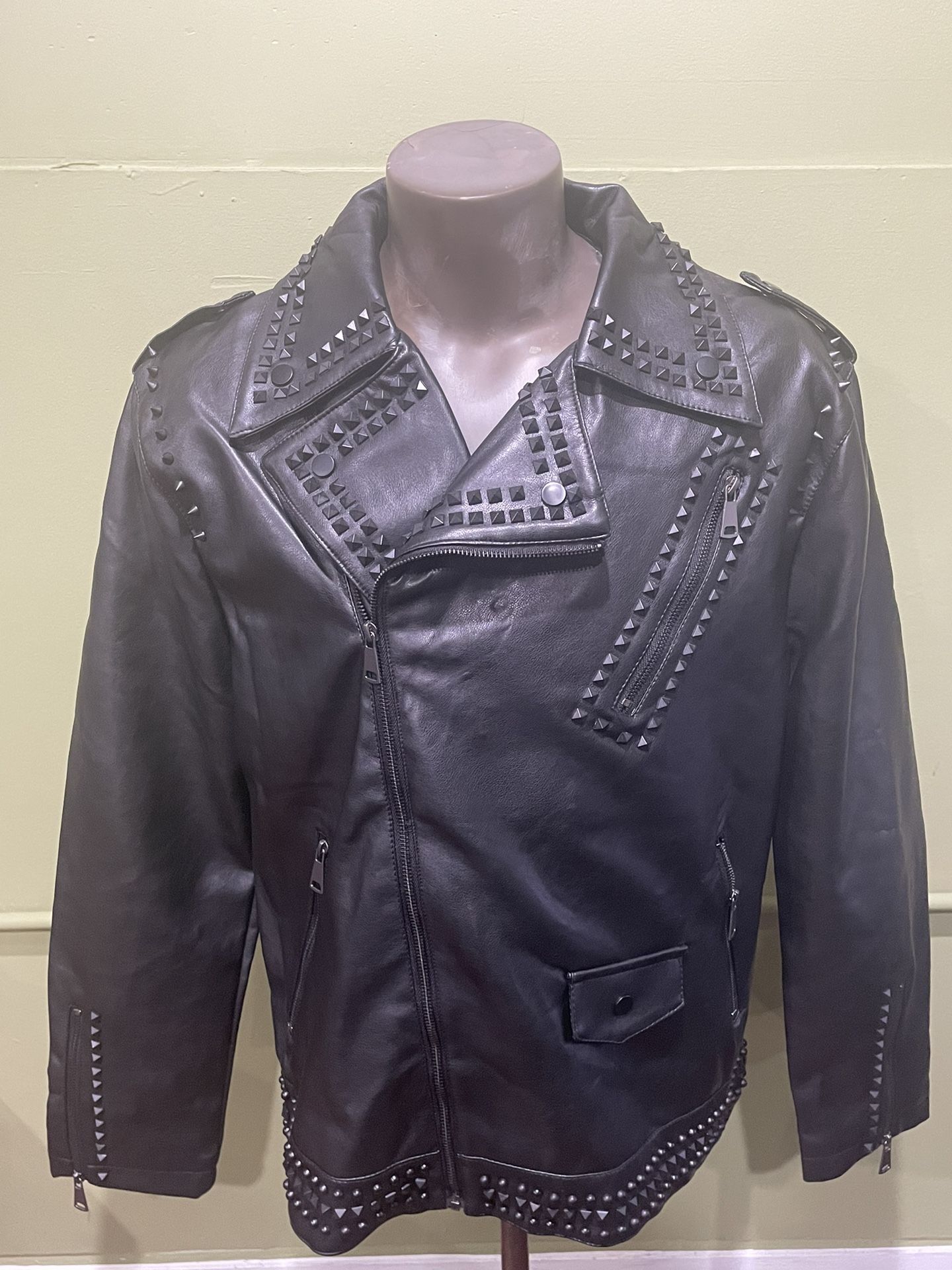 Barabas Jacket Leather Black Studded Slant Zipper