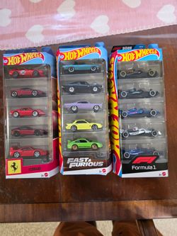 Hot Wheels 5-Packs Lot - Ferrari, Fast & Furious, and F1