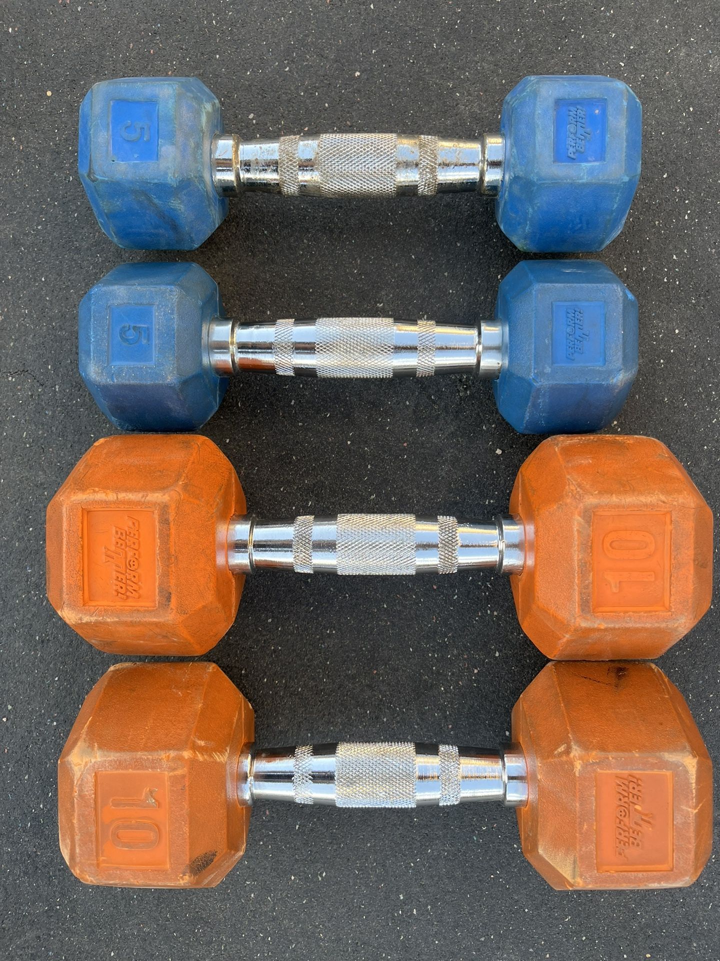 5 and 10lb Hex Rubber Dumbbell Set Weights