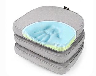 3 Gel Memory Foam Chair Cushion with Ties, Ultra Durable Water Resistant-17 x 16 inch Color-Heather Gray