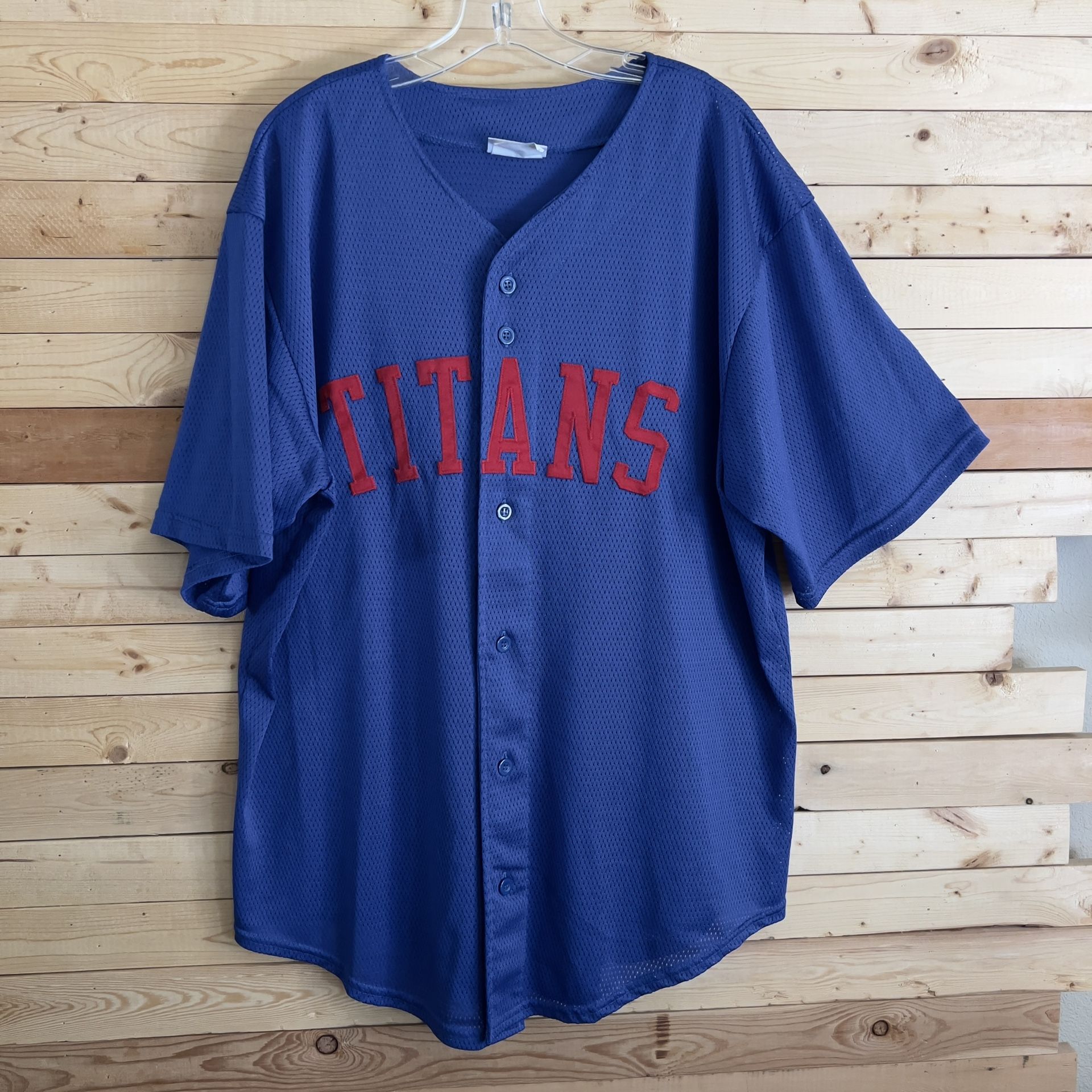 Teamwork Athletic Vintage Men’s Blue Mesh Red TITANS Button Up Shirts size XL