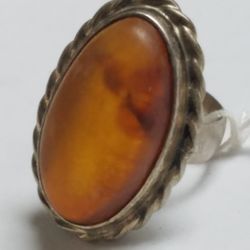 Antique Orange Spessartine 15 Carat Size Oval Solitaire Ladies Ring Sterling Silver Ring Size 7
