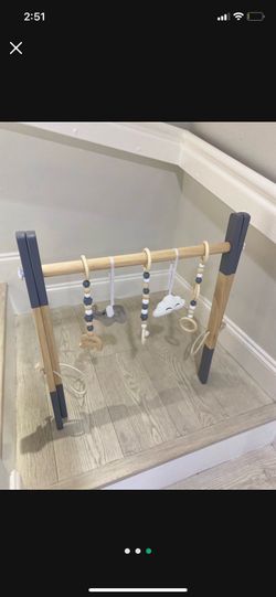 Wooden Baby Play Gym Foldable Frame Activity Gym with 5 Gym Baby Toys