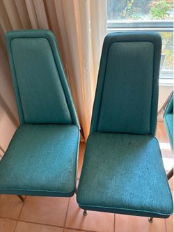 Set of 6 Vintage Nordia Teal Blue Textured Vinyl Upholstery Chairs