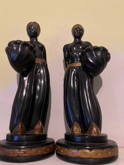 Vintage 50’s Chalkware Nubian Couple 13 1/2hX 51/2w