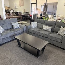 Sofa And Loveseat Set In Gray Fabric 