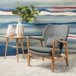 Club Chair, Wood Frame Club Chair, Grey