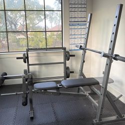 Complete Home Gym – Bench Press, Bar & 150 lb Weights + Rack