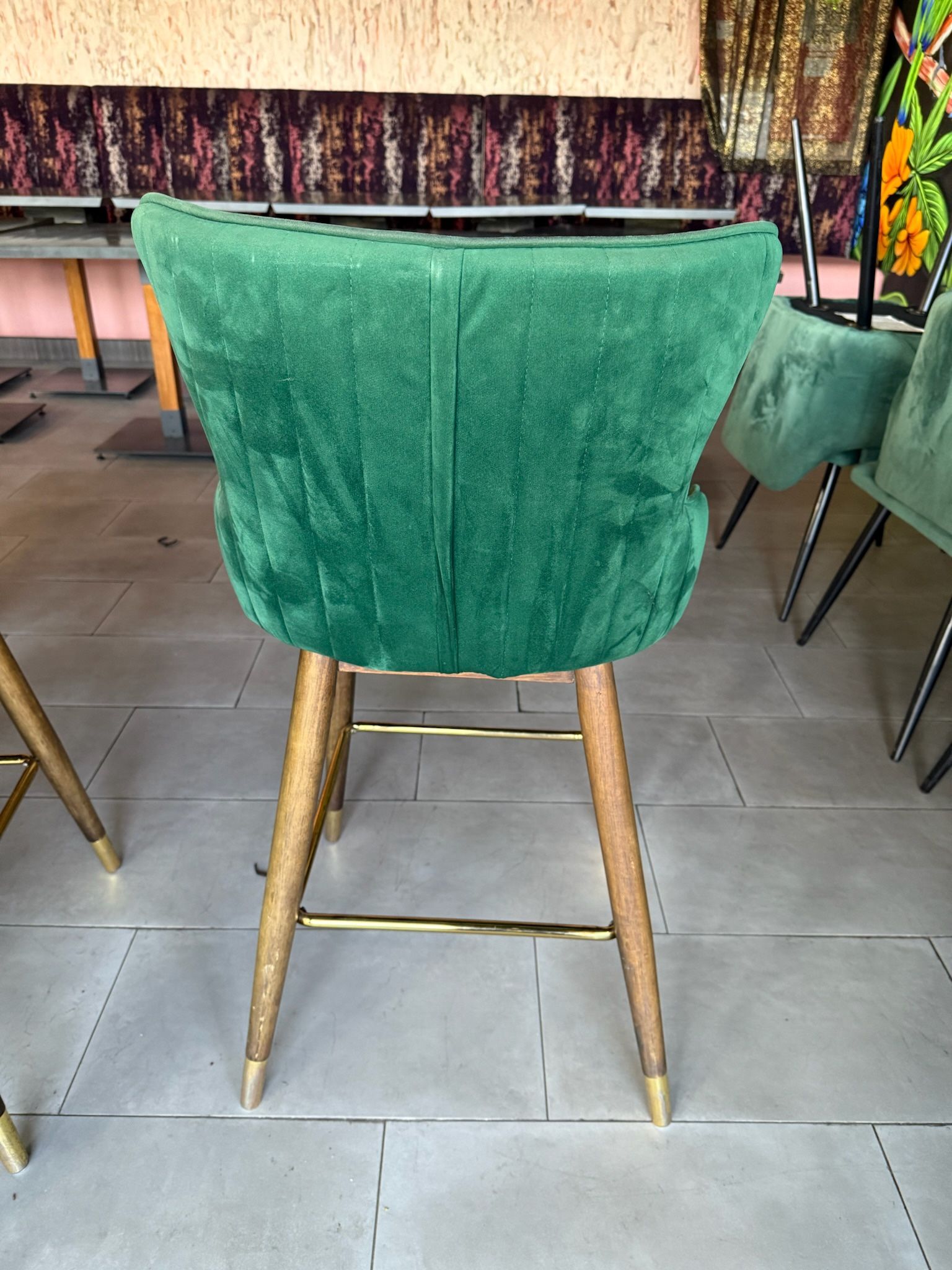 Green Velvet Bar Stool