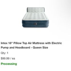 Intex 18” Dura-Beam  Queen Air Mattress Bed with Headboard