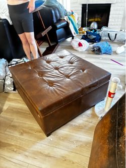 Brown Faux Leather Storage Ottoman