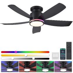 41 Inches Ceiling Fan with Light,5 ABS Blades,Flush Mount Low Profile Ceiling Fan with LED Light and Remote
