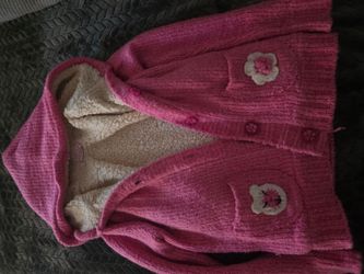 Girls Pink Hooded Cardigan with Sherpa Lining