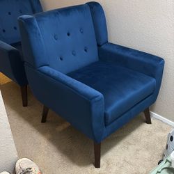 Two Blue Velvet Accent Chairs 
