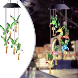 LDSOYIA Solar Hummingbird Wind Chimes,Color Changing Solar Wind Chimes for Outdoor,Waterproof Mobile Wind Chimes Outdoor,Outdoor Decor Gifts for Women