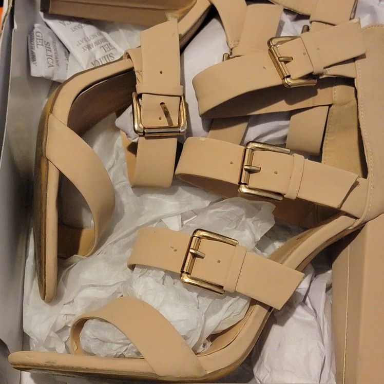Nude Strappy Heels With Buckles
