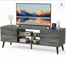 Mid Century TV Stand Media Console Cabinet for up to 65” TVs Grey Wood Grain