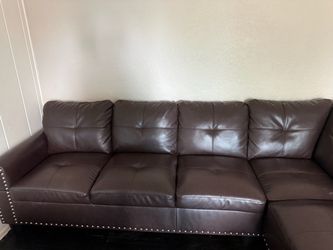Brown Leather Sectional Sofa with Nailhead Trim