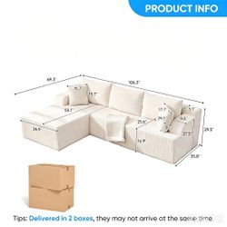 106" L-Shape Sofa Couch, Modular Sectional Sofa cloud nine