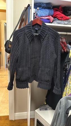 Black Cotton Zippered Cardigan : Thick Large