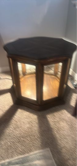 Octagonal Wood and Glass Display End Table