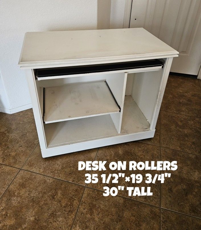 SOLID/STURDY WOODEN DESK ON ROLLERS