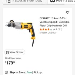 DEWALT
10 Amp 1/2 in. Variable Speed Reversible Pistol Grip Hammer Drill
