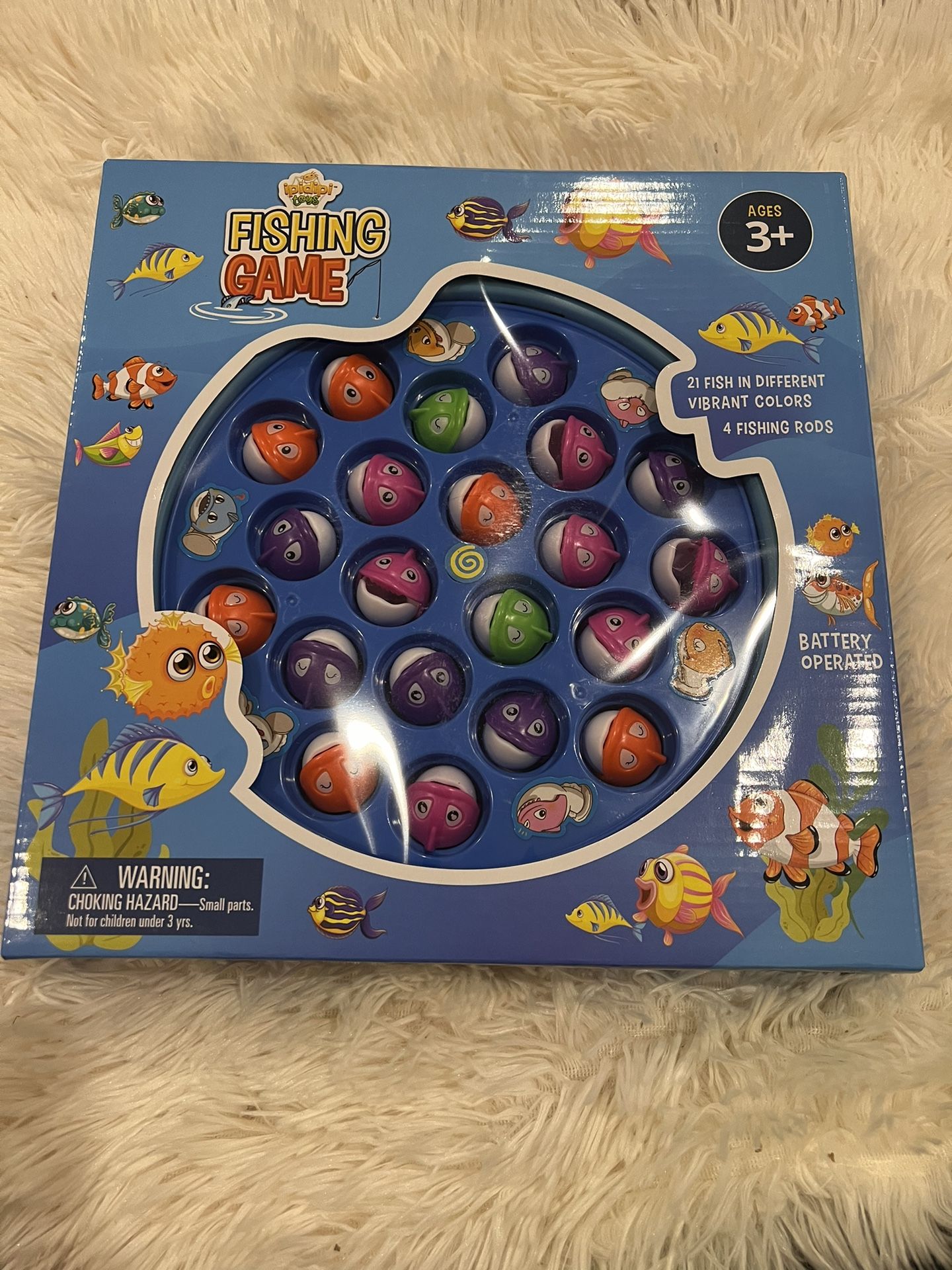 Brandnew Fishing Game Play Set - 21 Fish, 4 Poles, Rotating Board On-Off Music Switch - Family Board Game, Toy for Kids and Toddlers Age 3 4 5 6 7 and