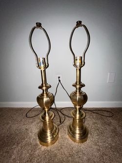 Stiffel Solid Brass Urn Table Lamp Pair w/Lamp Shades 29" Tall