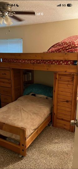 Solid wood bunk bed with study table and book shelves