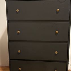 IKEA 4-Drawer Dresser Charcoal Black w/ Gold Brass Knobs + Hairpin Legs | LIC Quee
