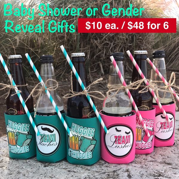6PACK HUGGIES AND CHUGGIES GENDER REVEAL KOOZIES Baby Shower Party