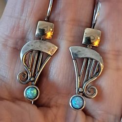 King David Sterling Silver Harp Opal Earrings