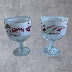 PAIR of Vtg Las Vegas Casino Souvenir 14oz Goblet Stardust Dunes Sands MGM Grand