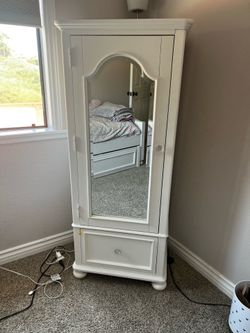 Pottery Barn Kids Style - White Mirrored Armoire / Wardrobe Cabinet