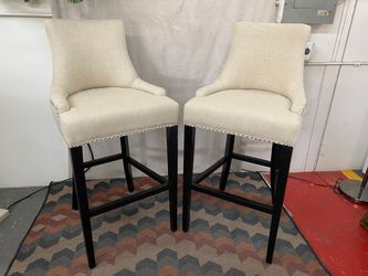 Warm Grey Upholstered Bar Stools (Set of 2)