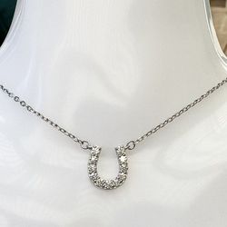 1.2 Ct Diamond Lab Grown 925 Sterling silver Lucky Horseshoe Floating Necklace 16.5-17.5”
