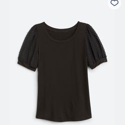 BEACON Kennedy Puff Sleeve Knit Top Medium Black