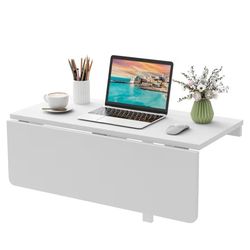 Wall Mounted Folding Table, 31.5" x 23.5" Wood Murphy Desk Drop-Leaf Table, Space Saving Foldable Floating Desk, Wall Desk Fold Down for Small Spaces,
