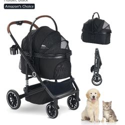 Pet stroller with 4 wheels, 3 IN 1 folding
